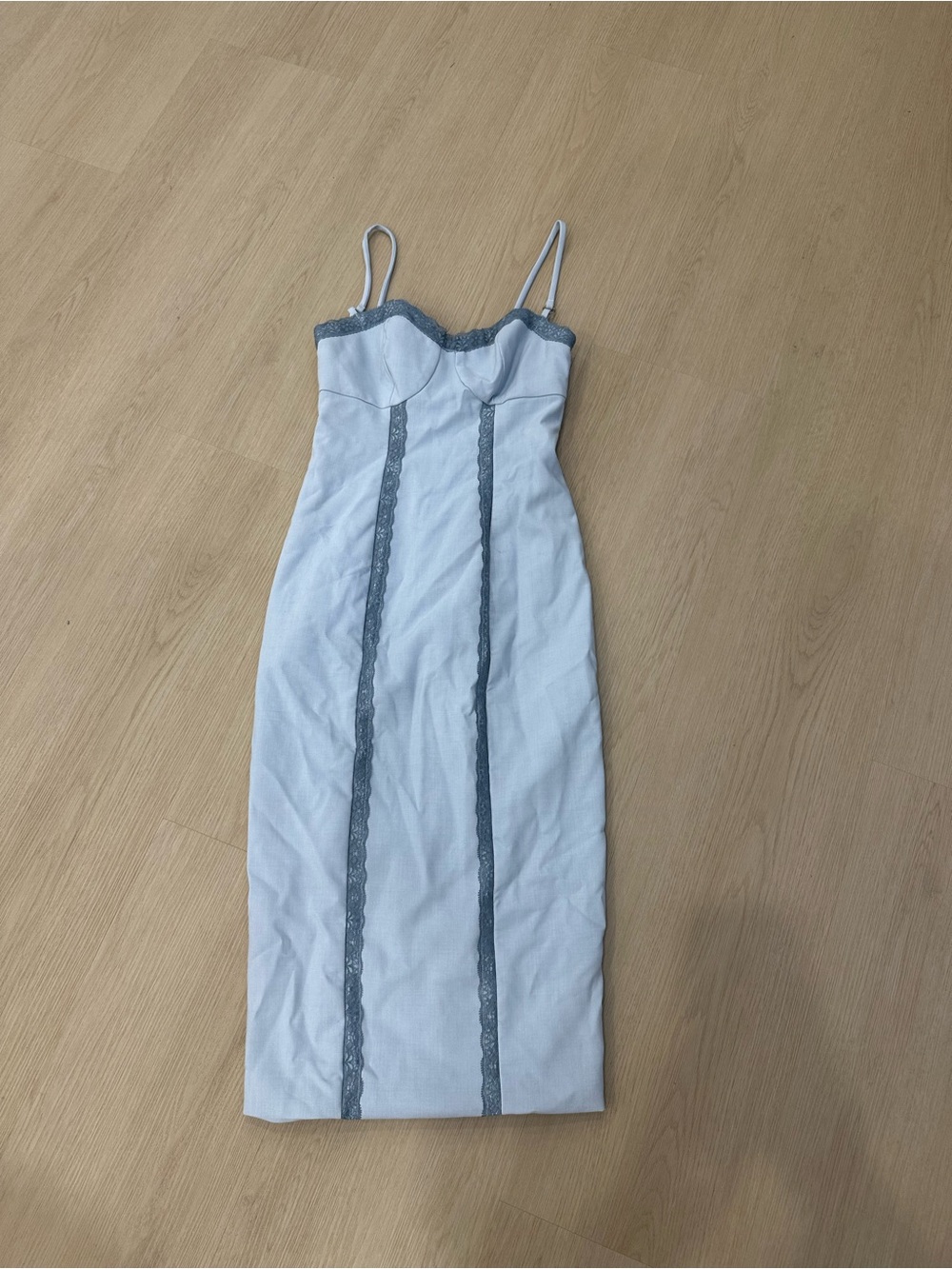 Likely Midi Spaghetti Light Blue Lace Dress Size 2